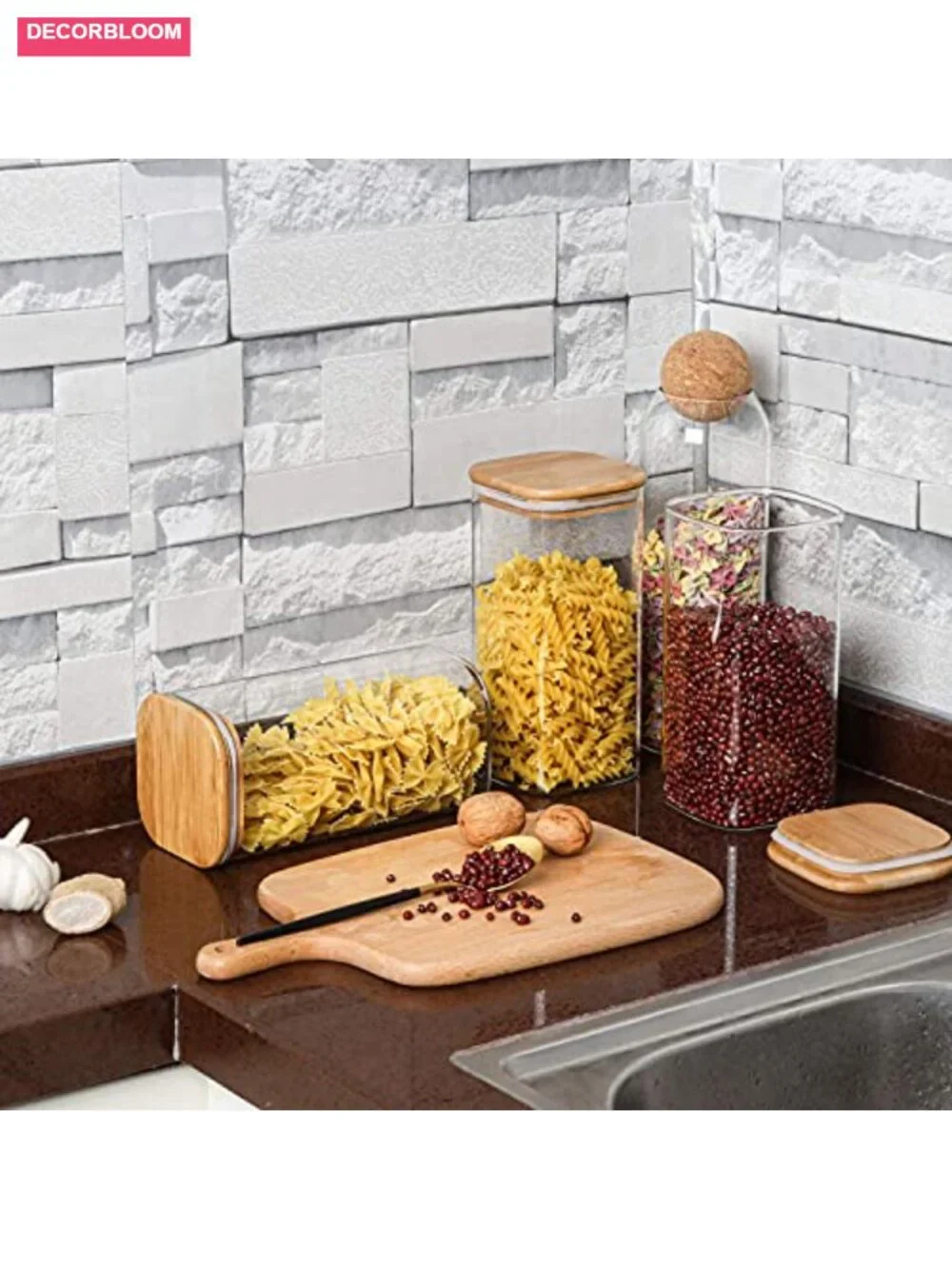 Square Glass Jars with Bamboo Lids, 3-Piece Airtight Pantry Storage